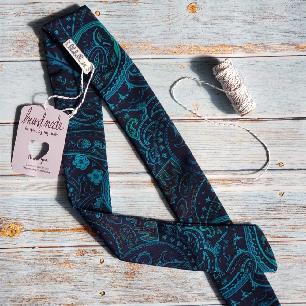 Blue floral print skinny hair scarf neck scarf